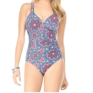 Spanx love your Assets one piece swimsuit blue paisley size XL